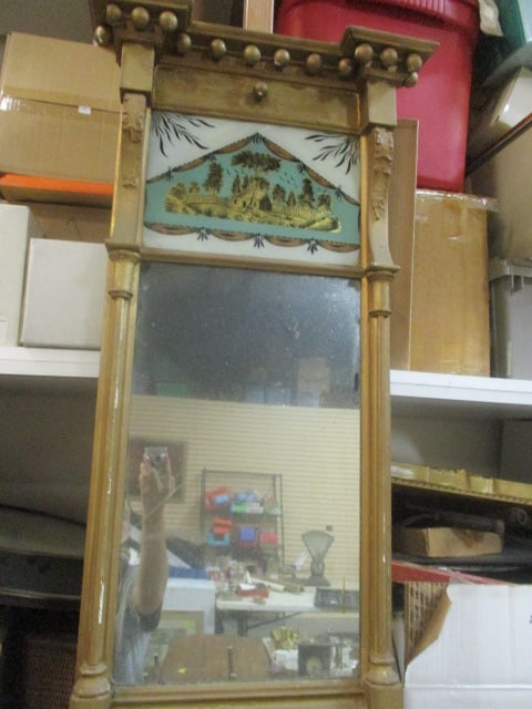 Federal Style Antique Trumeau Mirror: 20 x 4 x 38