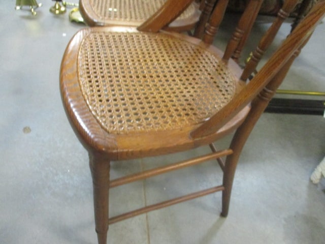 Antique Oak Windsor Style Chairs w/Cane Seat (Lot of 3) - 5