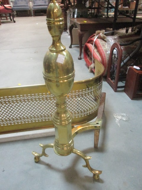 Brass Curved Fireplace Fender w/Pierced Serpentine Design & - 2