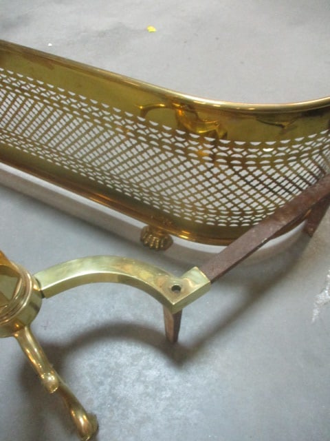 Brass Curved Fireplace Fender w/Pierced Serpentine Design & - 3