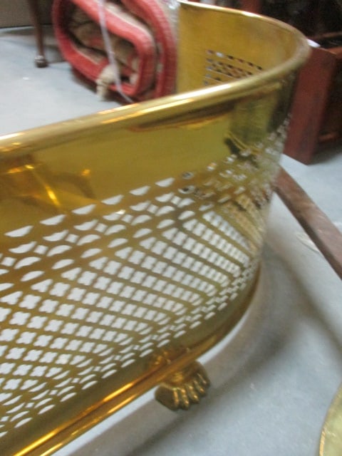 Brass Curved Fireplace Fender w/Pierced Serpentine Design & - 4