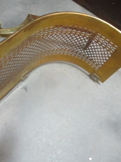 Brass Curved Fireplace Fender w/Pierced Serpentine Design & - 5