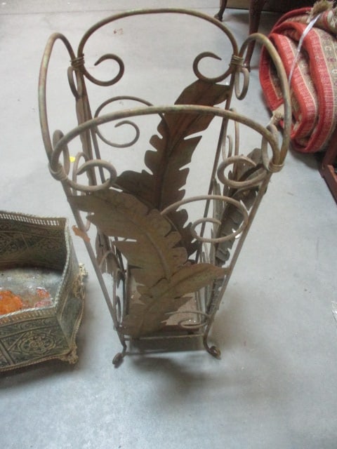 Metal Planter (13 x 10 x 8) & Metal Umbrella Stand 9 x 9 x 23 - 5