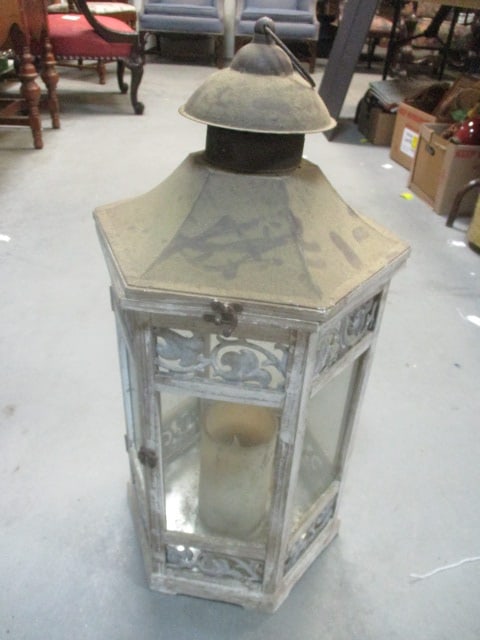 Octagonal Rustic Wood & Metal Hanging Candle Holder: 12 x 12 x 26