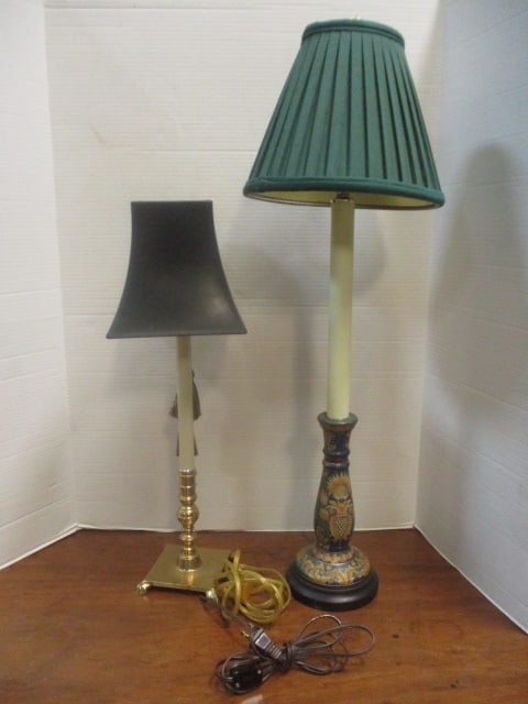 Brass Base Candlestick Lamp 22" & Handpainted Style Lamp 32" (1 of 10)