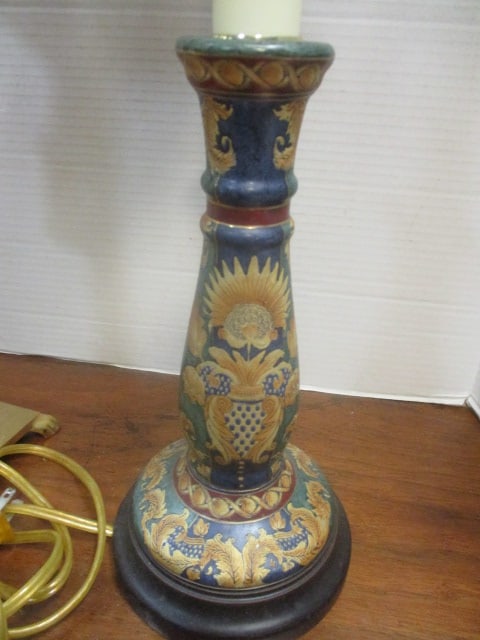 Brass Base Candlestick Lamp 22" & Handpainted Style Lamp 32" - 2