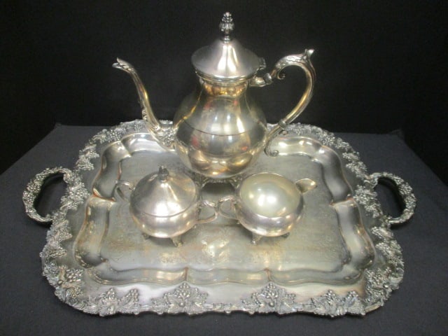 Silver on Copper Tea Set & 17 1/2" Tray (1 of 16)