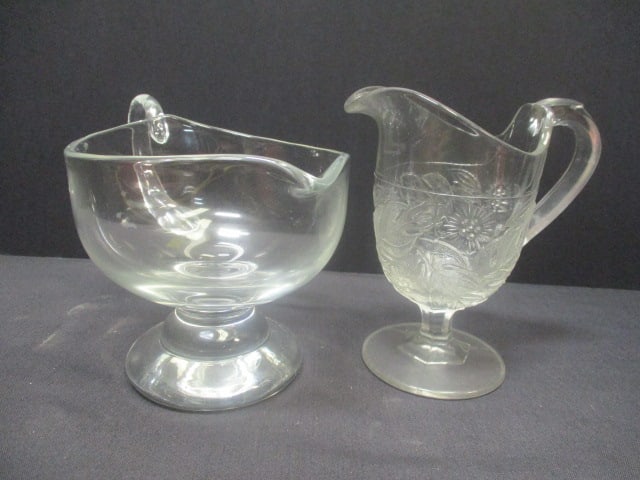 Clear Glass Footed Gravy Boat (Poland) & Windflower Footed Creamer (1 of 9)