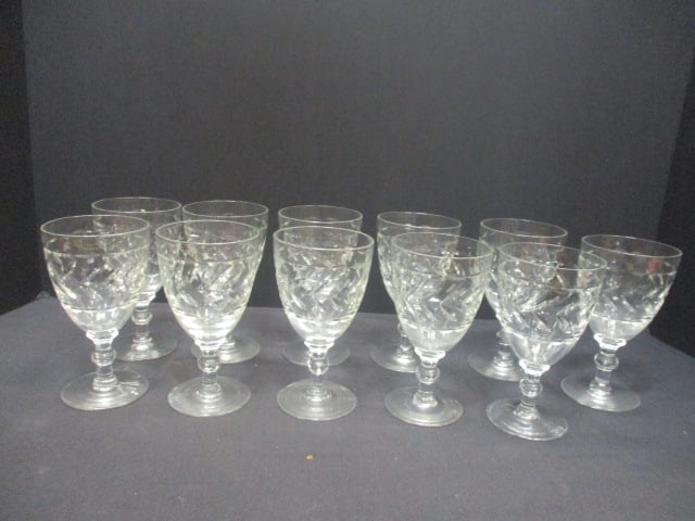 Crystal Wine Stems in Georgian Cut Pattern (Lot of 11): 5"