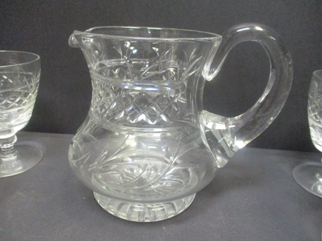 Stuart Crystal (England) Vtg. Pitcher & 7 Matching Stems - 3