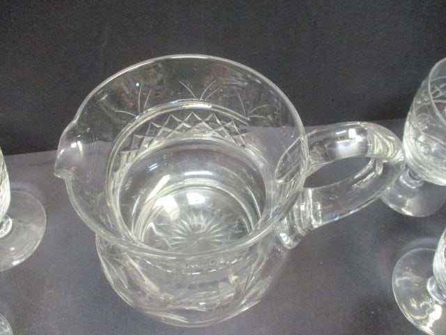 Stuart Crystal (England) Vtg. Pitcher & 7 Matching Stems - 4