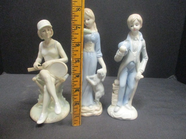 Lady Tennis Player (7") & Porcelain Boy & Girl Figurines (8") - 14