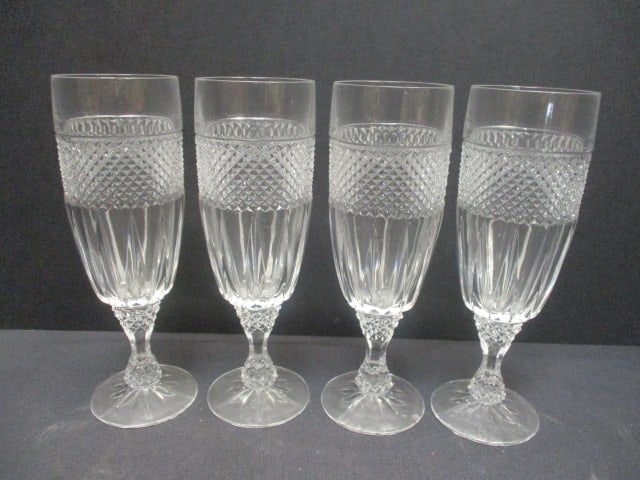 Diamond Cut Crystal Stems (Lot of 4): 7" (some nicks on bottom)