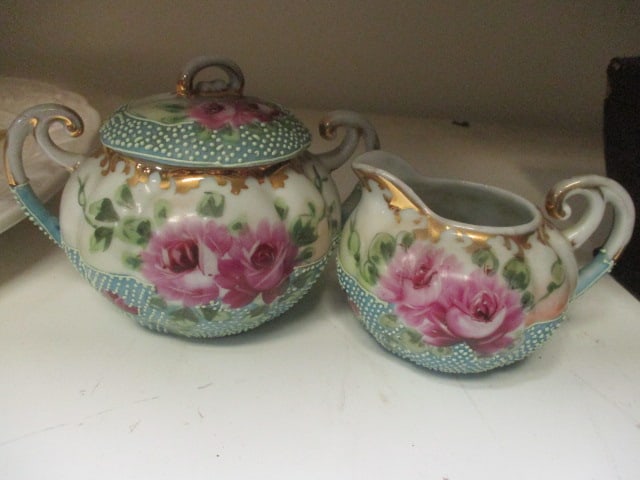Nippon Porcelain Creamer/Sugar Set w/Moriage Beading: .