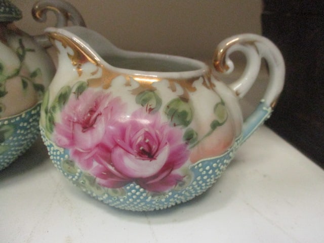 Nippon Porcelain Creamer/Sugar Set w/Moriage Beading - 2