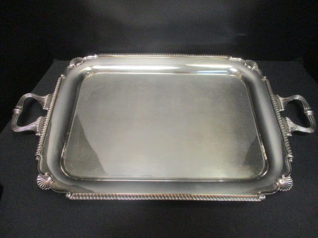 Folding Silverplate 3 Tier Tray w/engraving (11 x 14) & Tongs - 10