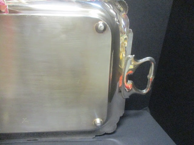 Folding Silverplate 3 Tier Tray w/engraving (11 x 14) & Tongs - 13