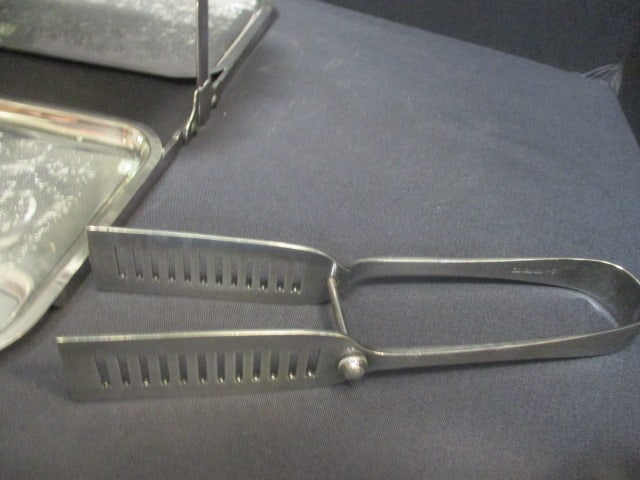 Folding Silverplate 3 Tier Tray w/engraving (11 x 14) & Tongs - 6
