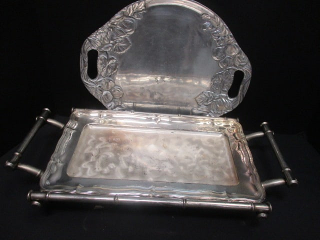 Pewter Round Platter 12",Silverplate 14 x 8 tray, & Bamboo (1 of 6)