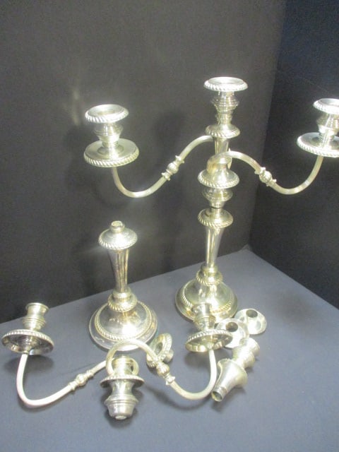 Silverplate Victorian Style Triple Candleholders (PR) (1 of 10)