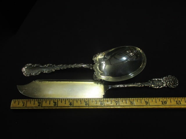 Sterling Silver Butter Knife (S Monagram) & Sterling Spoon - 6