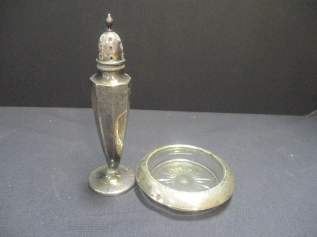 Sterling Silver Rim 4" Coaster & Frank Whiting Sterling 1.78 OZT Shaker (1 of 9)