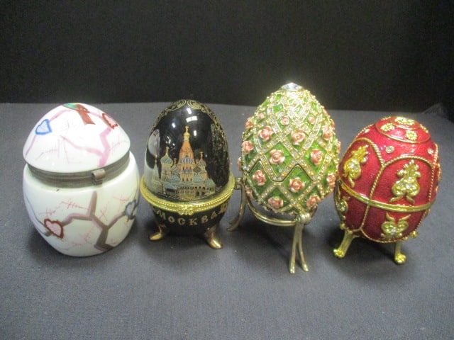 3 Trinket Eggs (4"), 1 Ceramic Trinket Egg (3 3/8") (1 of 15)