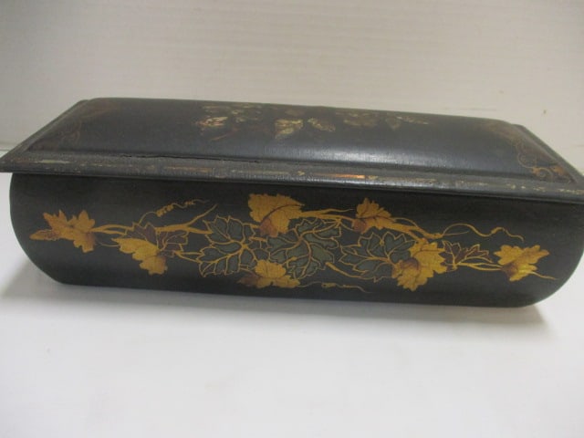 Japanese Lacquer Box w/Gold Floral & Leaf Motif (1 of 4)
