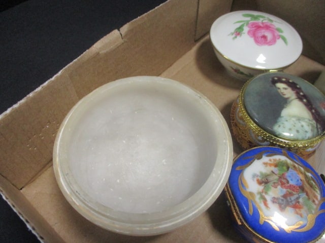 Porcelain Trinket Boxes Grouping, Stone Trinket Box, etc. - 5