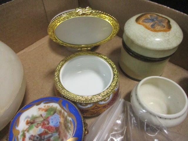 Porcelain Trinket Boxes Grouping, Stone Trinket Box, etc. - 6