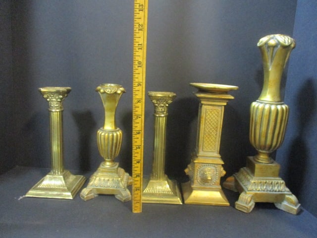 Brass & Hollywood Regency Style Candleholders (Lot of 5) - 9