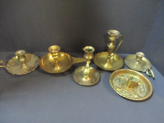 Brass Chambersticks (Lot of 5) & Brass Ornate Candleholder: .