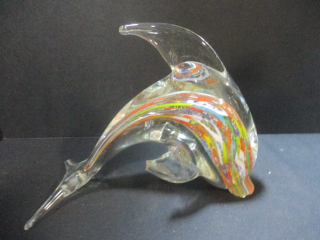 Mikasa Lead Crystal Angel (8"), Art Glass Dolphin (7"), & Glass Candy Pieces - 7