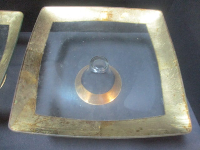 Double Tiered Glass Serving Platters w/Gold Rim - 2