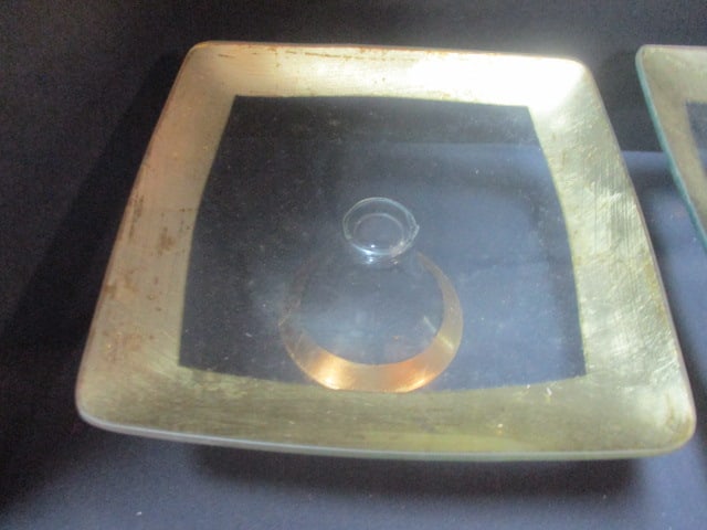 Double Tiered Glass Serving Platters w/Gold Rim - 4