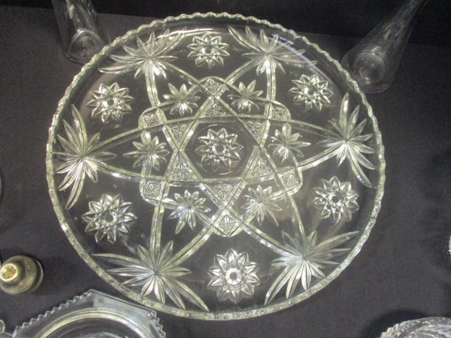 Large Glass Platter & Misc. Cut Glass Kitchen Items - 10