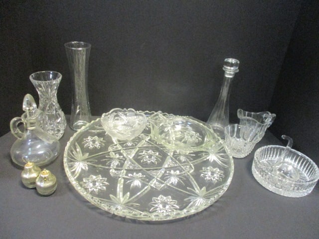 Large Glass Platter & Misc. Cut Glass Kitchen Items (1 of 10)