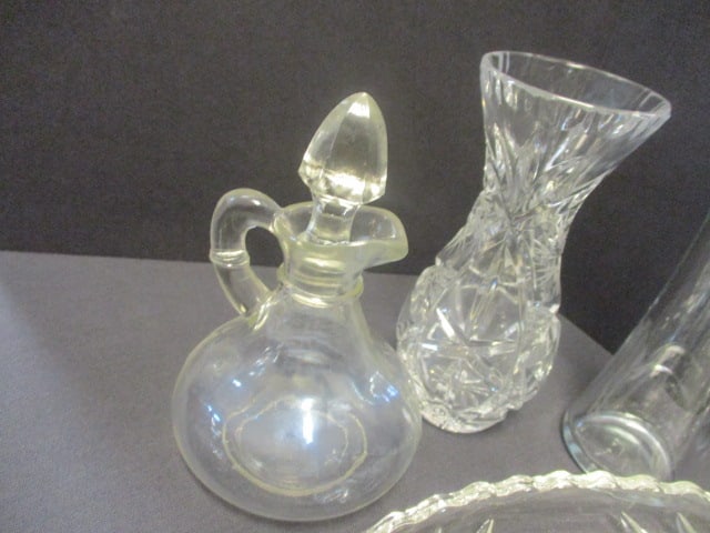 Large Glass Platter & Misc. Cut Glass Kitchen Items - 6