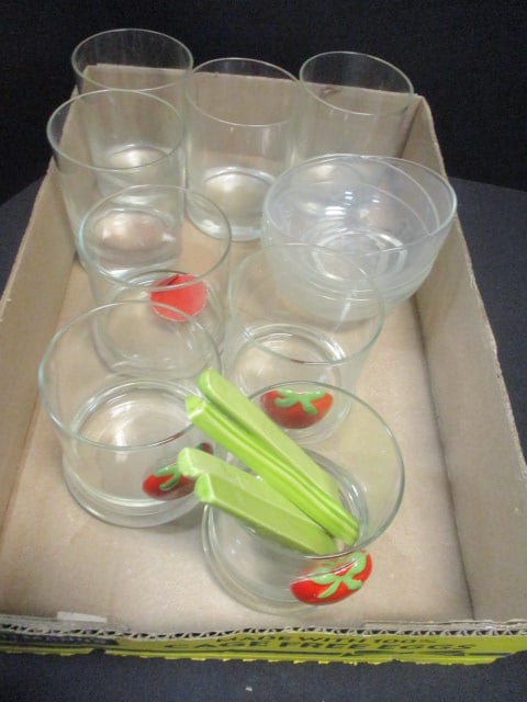 Bloody Mary Glasses w/Celery Stirrers, 4 Old Fashioneds,: & 3 Monogrammed 'G' Glass Bowls