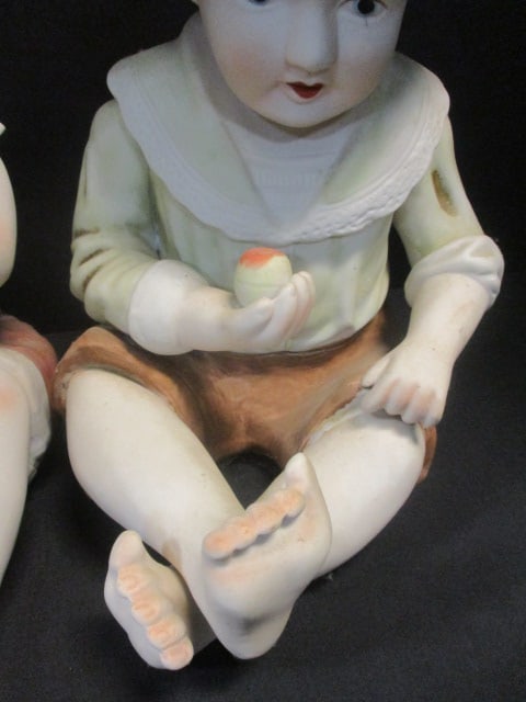Bisque Porcelain Piano Baby Boy & Girl Figurines - 3