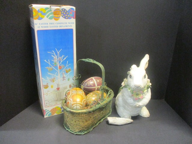 16" Easter Egg Tree in Box, Basket w/Metal Eggs, Bunny (1 of 11)
