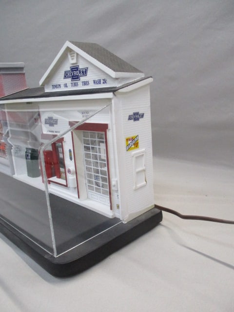 Diorama of Vintage Chevrolet Service Station and Dinner Lights Up - 15