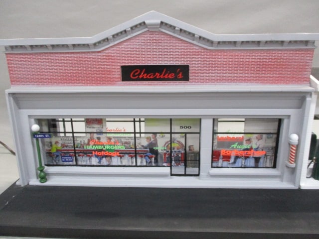 Diorama of Vintage Chevrolet Service Station and Dinner Lights Up - 4