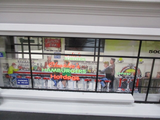 Diorama of Vintage Chevrolet Service Station and Dinner Lights Up - 5
