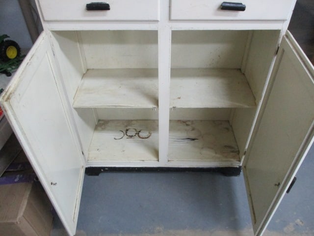 Vintage White Kitchen Cabinet w/Glass Upper Doors & Lower Storage & 2 Drawers - 3
