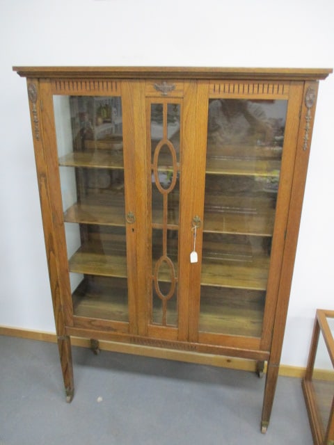 1920's Oak China Cabinet w/Glass Panel Doors and Sides: 42" x 62" x 17"