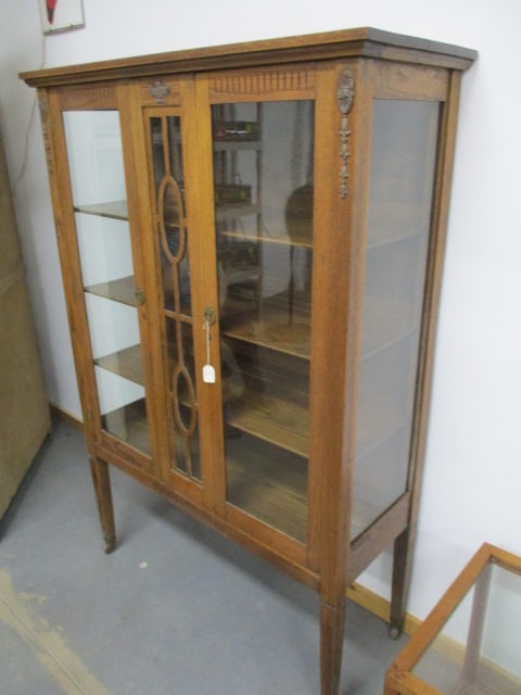 1920's Oak China Cabinet w/Glass Panel Doors and Sides - 2
