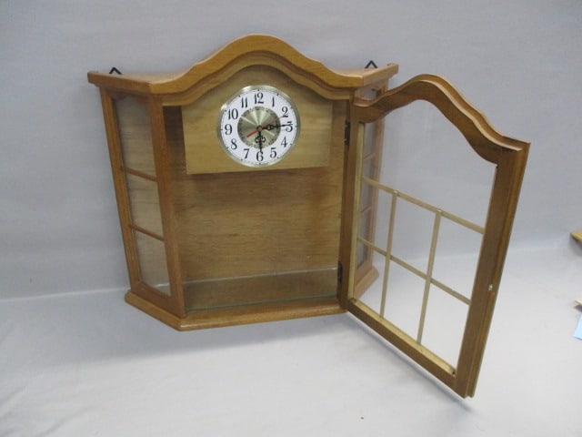 1970's Oak Wall or Table Clock Cabinet w/ Glass Shelf - 2