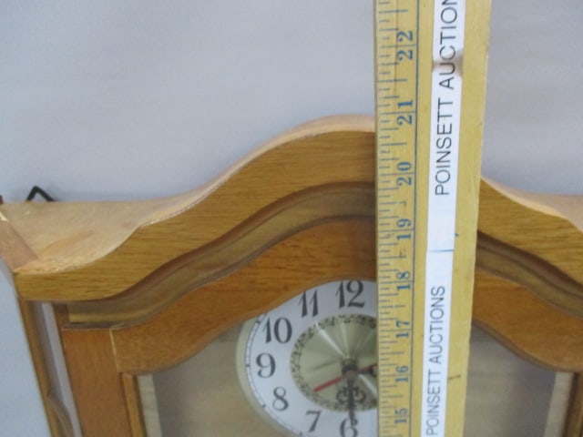 1970's Oak Wall or Table Clock Cabinet w/ Glass Shelf - 7