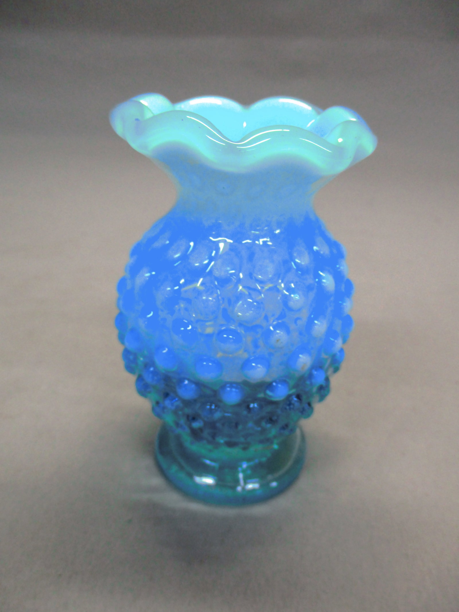 Fenton Blue Opalescent Hobnail Vase (1 of 4)